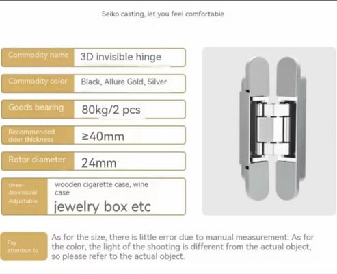 Ağır Görevli 80kg Max Yük Paslanmaz Çelik Görünmez Hinge Set 3D Görünmez Hinge